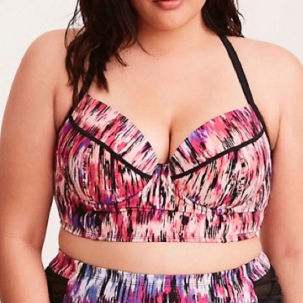 TORRID pink black ikat bathing suit top, 2X.